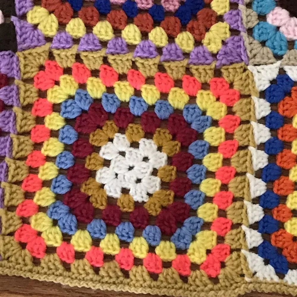 VINTAGE Afghan‎ Crochet Granny Square Blanket Handmade Throw Quilt